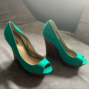 Teal Suede Wedges
